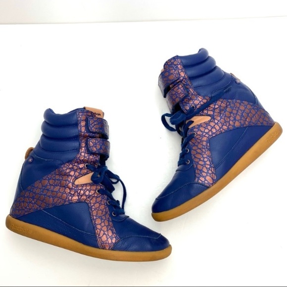 Reebok Alicia Keys Leather High Top Boot Wedge Sneakers in Blue Bronze Size 10 - Picture 5 of 14